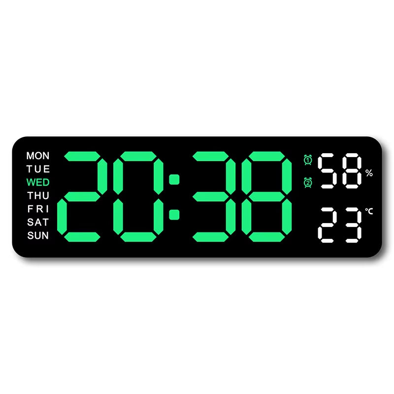 9-Inch Large LED Digital Wall Clock with Temperature, Humidity, Auto-Dimming, DST, USB Powered – Table or Wall Mount, 12/24H Alarm Clock with Week Display