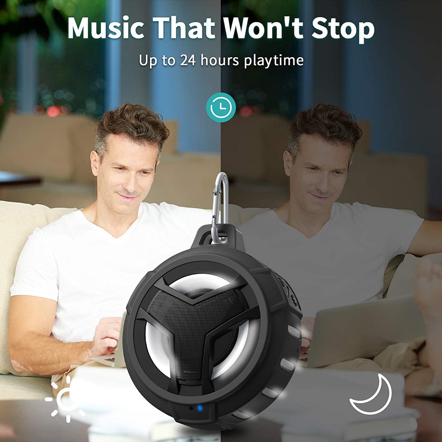 Bluetooth Shower Speaker – Portable IP67 Waterproof Wireless Speaker with LED Light & Floating Design, 2000mAh Battery, True Wireless Stereo for Kayak, Beach & Gifts (Unisex, Black)