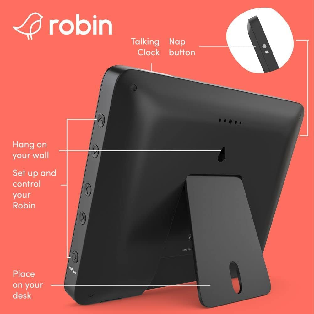 Robin Clarity Clock 2024 – Smart Digital Day & Time Display with Custom Reminders, Alarms & Calendar Alerts for Home, Office & Seniors (Black)
