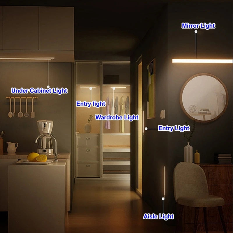 USB Rechargeable Wireless Motion Sensor LED Night Light – Long Strip Bar Lamp for Kitchen Cabinets, Wardrobes, Bedside, Staircases & More