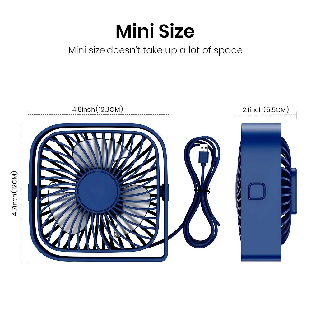 Mini Portable USB Desk Fan – Quiet 3-Speed Personal Fan with 360° Rotatable Head, Standing Table Fan for Room, Camping & Home Use