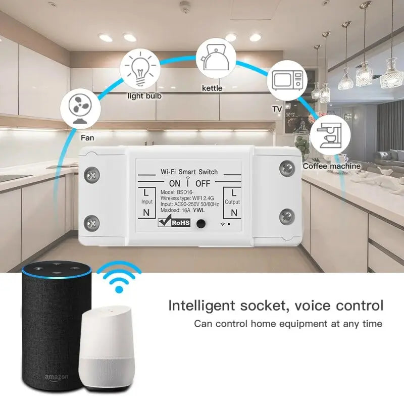 16A WiFi Smart Switch - Wireless Relay Breaker with Remote & Voice Control, Compatible with Alexa, Google Home & eWeLink