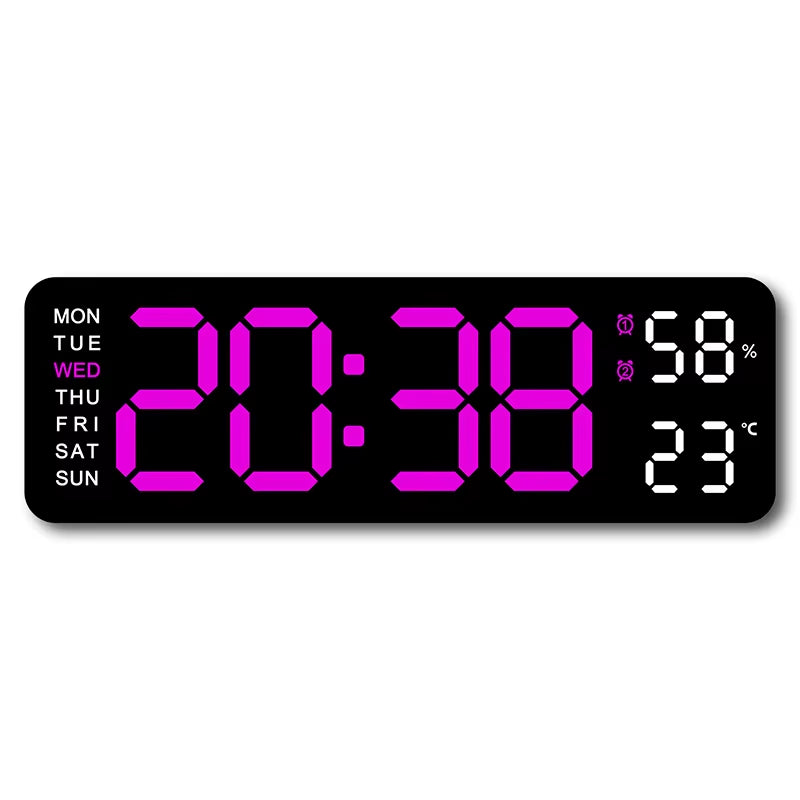 9-Inch Large LED Digital Wall Clock with Temperature, Humidity, Auto-Dimming, DST, USB Powered – Table or Wall Mount, 12/24H Alarm Clock with Week Display