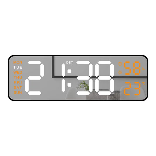 9-Inch Large LED Digital Wall Clock with Temperature, Humidity, Auto-Dimming, DST, USB Powered – Table or Wall Mount, 12/24H Alarm Clock with Week Display
