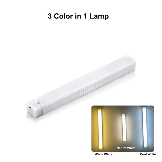 USB Rechargeable Wireless Motion Sensor LED Night Light – Long Strip Bar Lamp for Kitchen Cabinets, Wardrobes, Bedside, Staircases & More