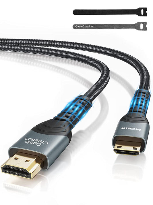 10FT Mini HDMI to HDMI Cable – High-Speed 4Kx2K 60Hz Male-to-Male Adapter with Cable Tie, Compatible with Cameras, Camcorders, Laptops, HDTVs & Raspberry Pi Zero W