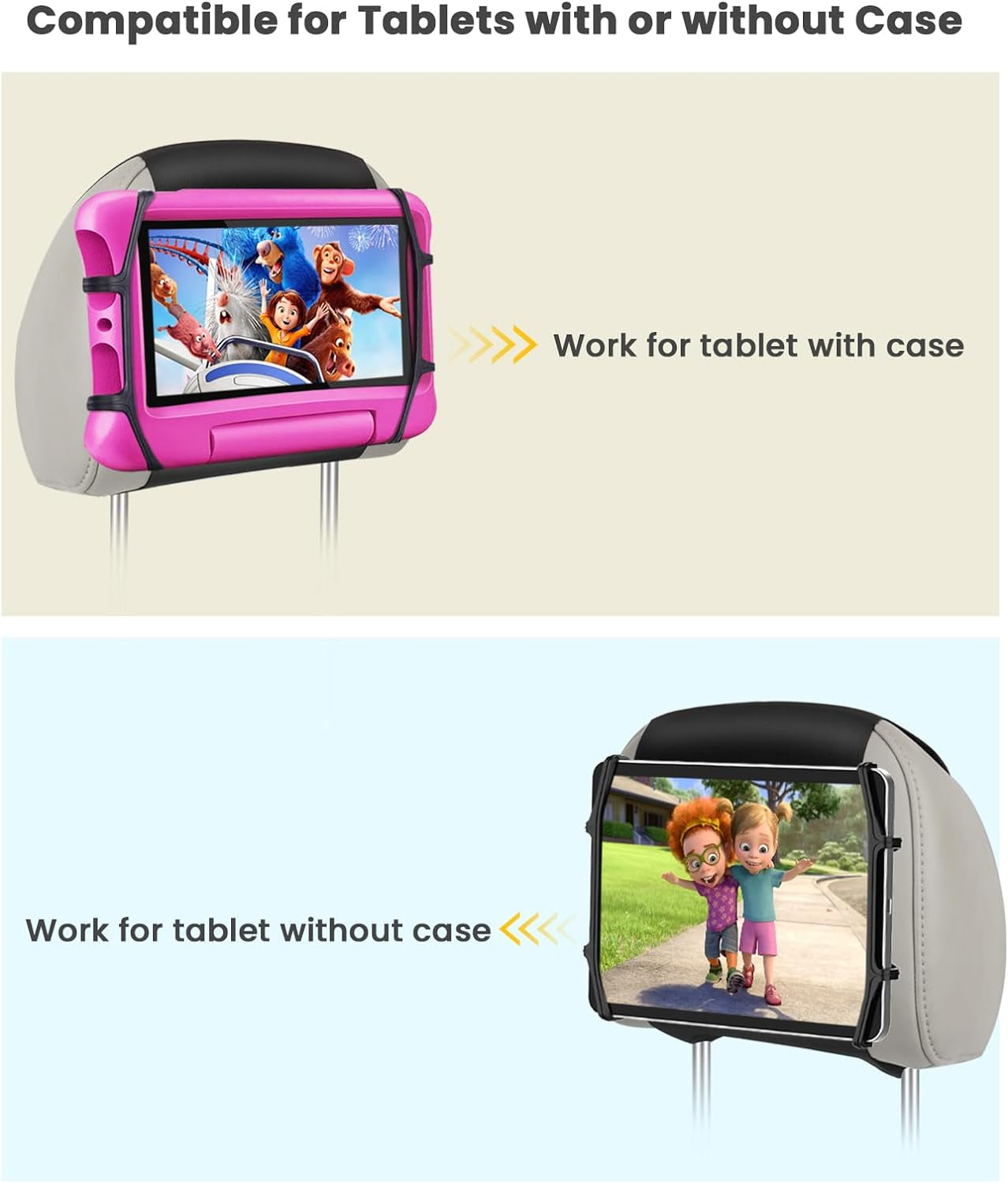 Universal Car Tablet Holder – Upgraded Headrest Mount for Kids | Anti-Slip Strap & Silicone Net Fits 7-12.9" Tablets