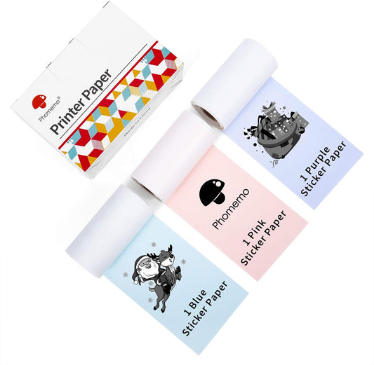 Multicolor Self-Adhesive Thermal Sticker Paper Rolls for M02/M02 Pro/M02S/P2S/M03/M04S Mini Printers – Glossy Printable Labels, 50mm x 3.5m, 28mm Core, 3-Pack