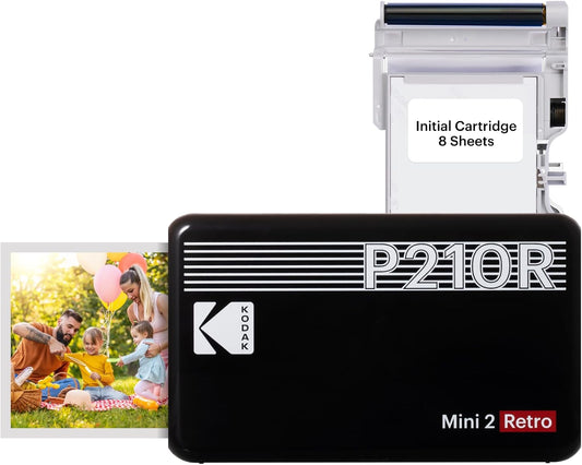 Mini 2 Retro Portable Photo Printer – 4PASS High-Quality Prints (2.1" x 3.4") with 8 Sheets Included, Black