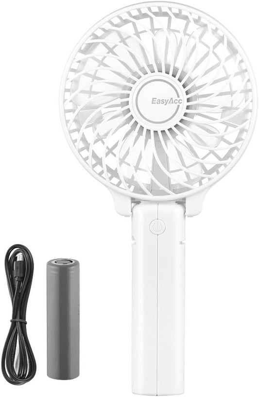Handheld Fans with 2X Crossbody Straps & 2X DIY Stickers – Rechargeable Foldable Portable Hand & Desktop Fan – Up to 10H Runtime – White – Perfect for Home, Travel, and Phones