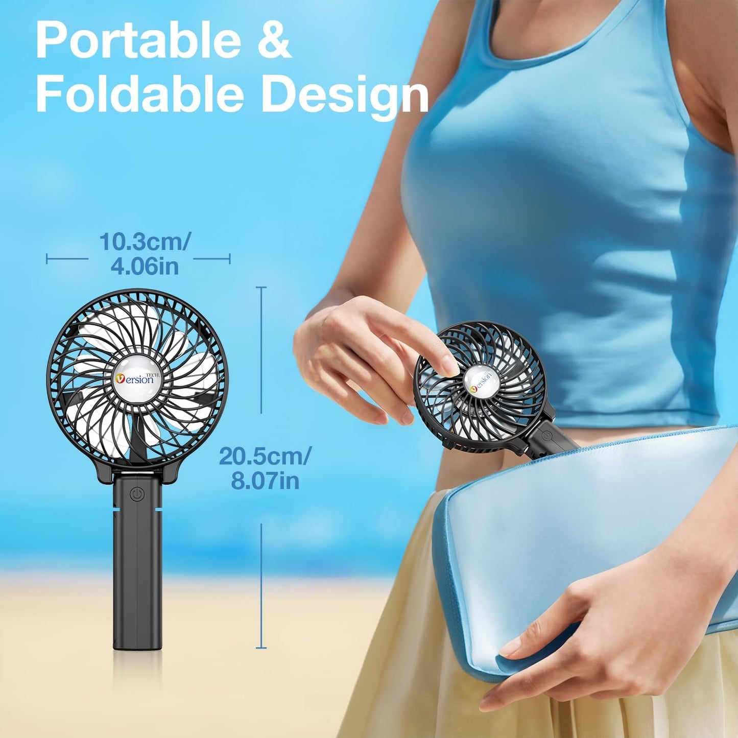 Portable Handheld Fan – Powerful & Durable with 4000mAh Battery, 180° Foldable Mini Table Fan, USB Rechargeable for Personal, Travel & Office Use (Black)