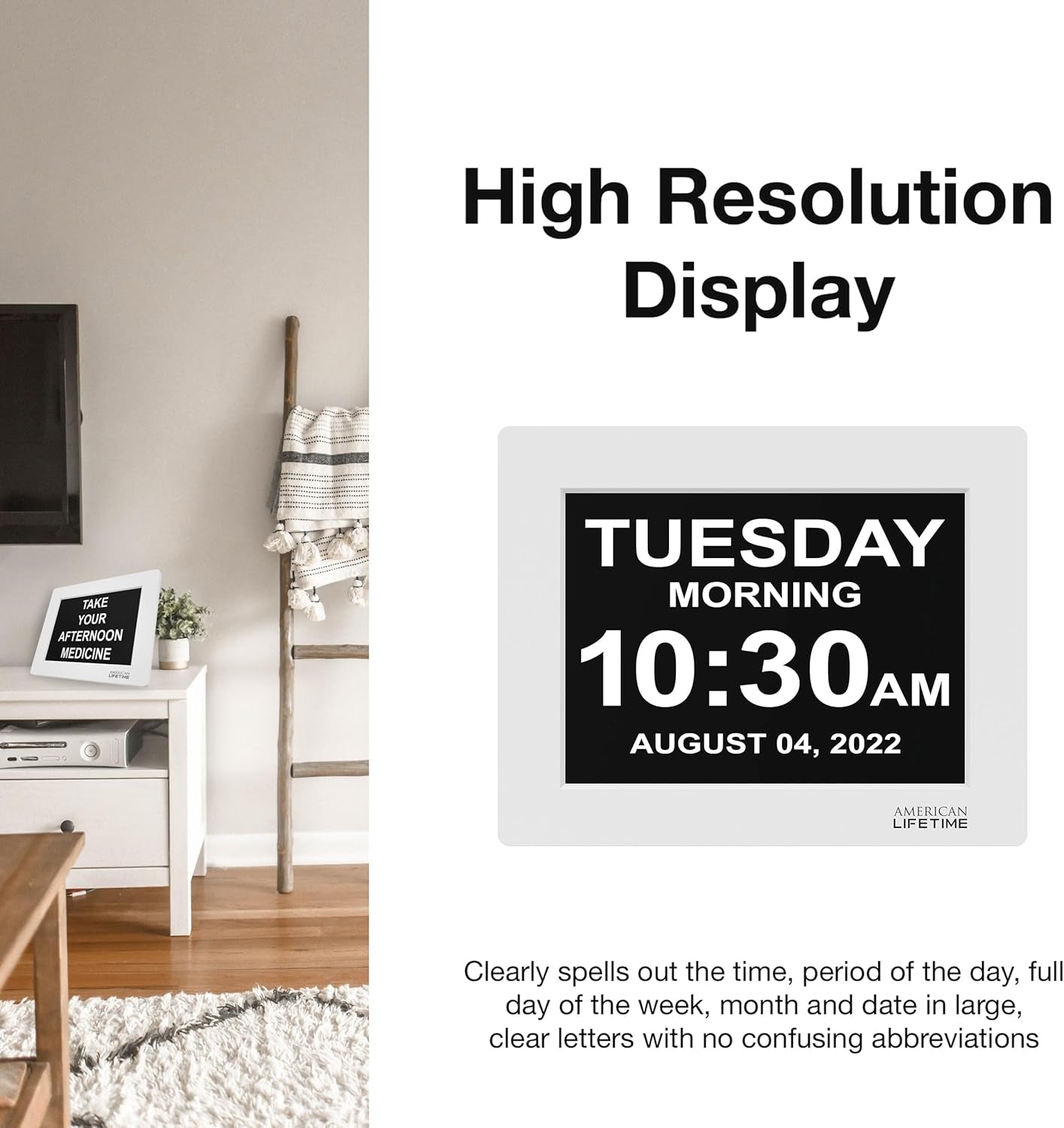 Robin Clarity Clock 2024 – Smart Digital Day & Time Display with Custom Reminders, Alarms & Calendar Alerts for Home, Office & Seniors (White))