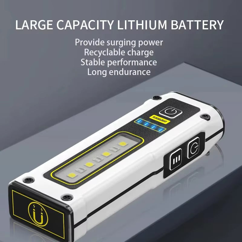 Super Bright LED Work Lamp with Magnet, SOS Alarm, Keychain Power Bank, Waterproof Emergency Flashlight
