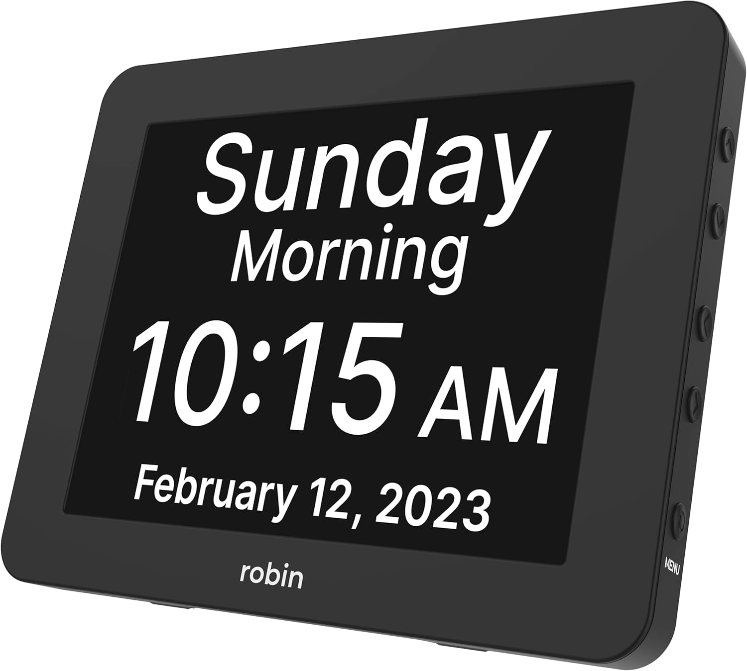Robin Clarity Clock 2024 – Smart Digital Day & Time Display with Custom Reminders, Alarms & Calendar Alerts for Home, Office & Seniors (Black)