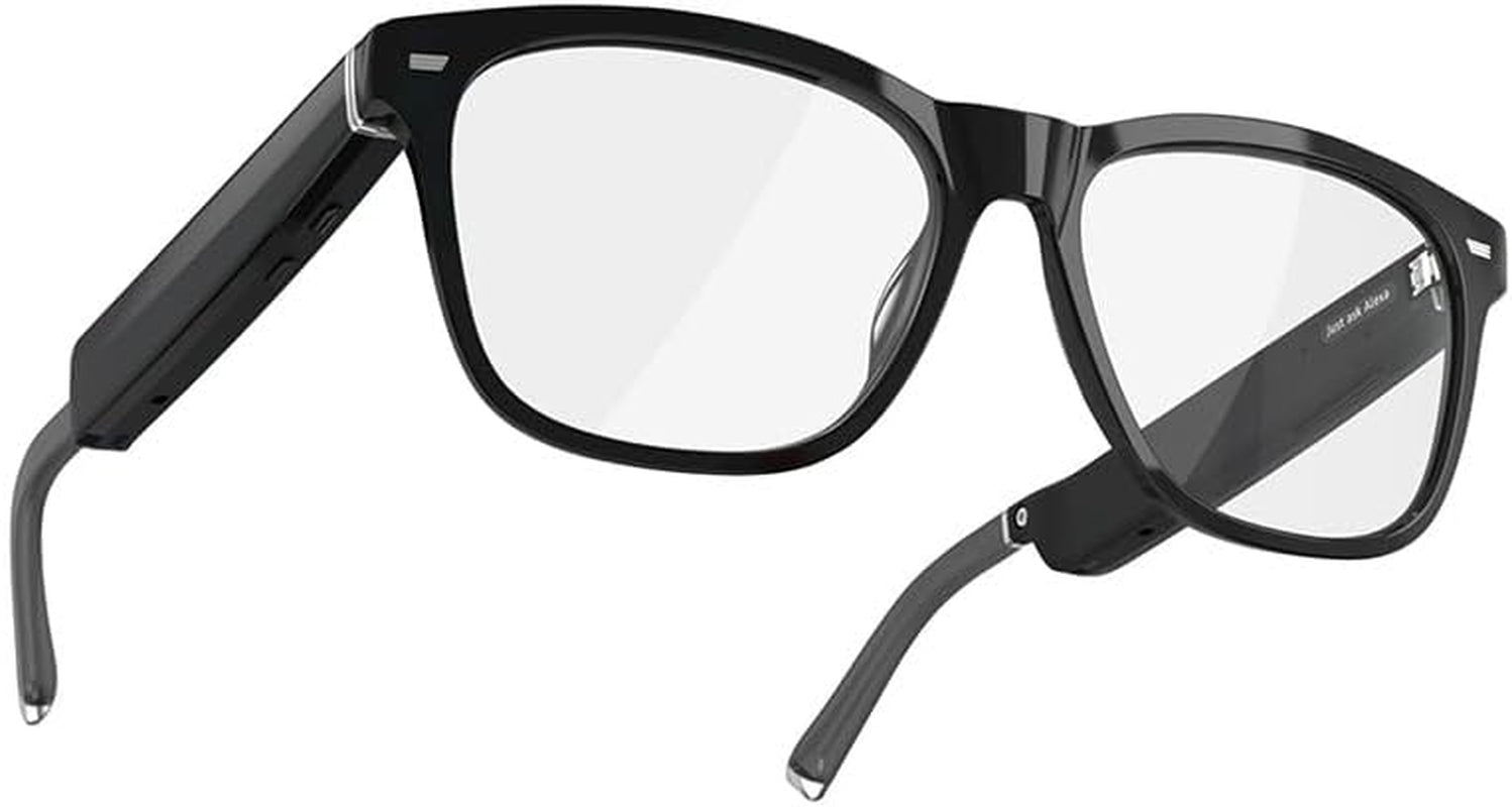Echo Frames (Latest Model) – Smart Glasses with Alexa Built-In, Square Classic Black Frames with Blue Light Filtering Lenses