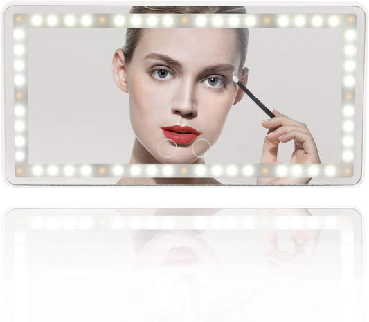 Car Vanity Mirror with 60 LED Lights, Rechargeable Sun Visor Mirror with 3 Light Modes & Touch Dimming – Universal Fit Makeup Mirror for Car, SUV, Truck – Accessories for Women & Girls (White)