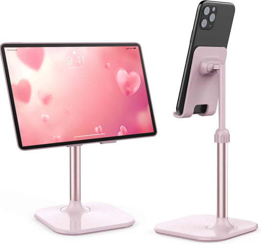 Cell Phone Stand for Desk – Compatible with iPhone, Android Phones & Tablets – Portable Phone Holder, Perfect Gift for Adults, Women, Men, Mom, Wife – Pink