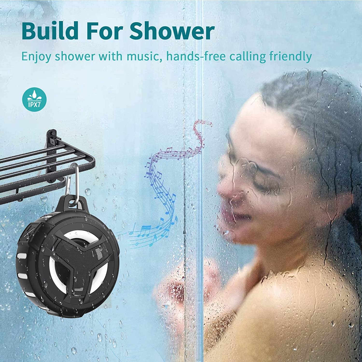Bluetooth Shower Speaker – Portable IP67 Waterproof Wireless Speaker with LED Light & Floating Design, 2000mAh Battery, True Wireless Stereo for Kayak, Beach & Gifts (Unisex, Black)