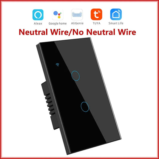 Tuya Smart WiFi Touch Light Switches – 1/2/3/4 Gang, US Neutral Wire & No Neutral Wire Models, Compatible with Alexa & Google Home
