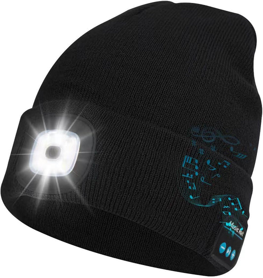 Bluetooth Beanie with Built-In Headphones and Mic – Wireless Musical Knit Hat with LED Light, Perfect Gift for Men, Women, and Dad