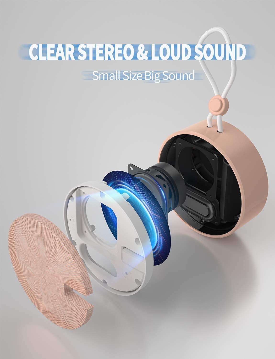 C12 IPX7 Waterproof Bluetooth Shower Speaker – Portable Wireless Speaker with Loud, Clear Sound, TF Card Support & Suction Cup – Perfect for Outdoor, Kayak, Beach (Cashmere Pink)