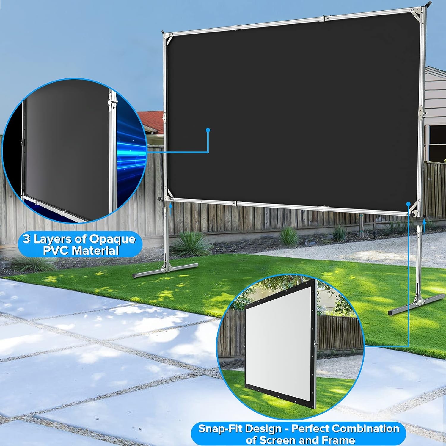 135-Inch Projector Screen with Stand – Upgraded 3-Layer PVC, 16:9 HD Outdoor Movie Screen with Carrying Bag | Portable for Backyard, Home Theater, Camping, and Events