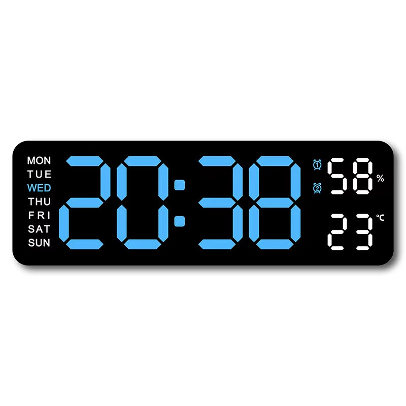 9-Inch Large LED Digital Wall Clock with Temperature, Humidity, Auto-Dimming, DST, USB Powered – Table or Wall Mount, 12/24H Alarm Clock with Week Display