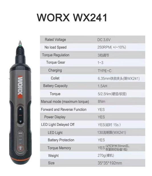 Worx 4V Mini Cordless Electric Screwdriver Set WX240 WX241 WX242 – USB Rechargeable Smart Hand Drill Tools