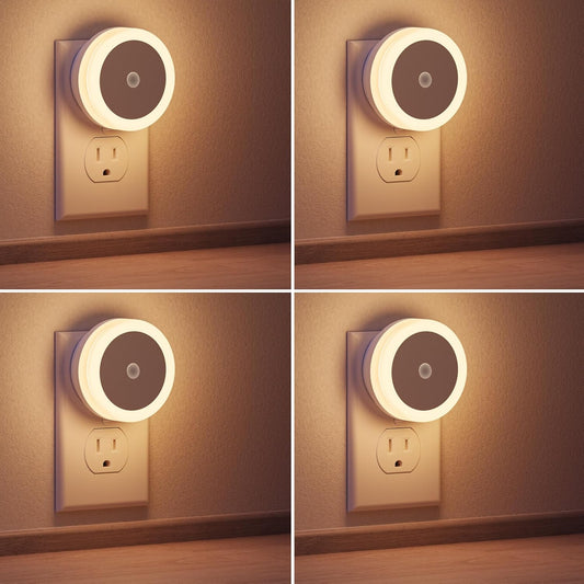  LED Night Lights Plug into Wall [4-Pack.] Automatic Light Sensor | Warm White Glow | For Kids, Bathroom, Hallway & More