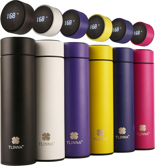 Smart Insulated Bottle with LED Temperature Display – Double Wall Vacuum Coffee & Tea Infuser, Sports Water Bottle, Keeps Drinks Hot or Cold for 24 Hours (Black)