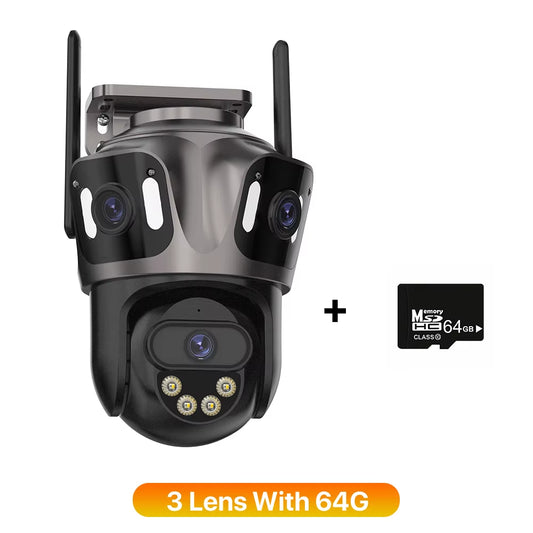 4K Outdoor WiFi Security Camera with Triple Screen, Dual Lens PTZ, AI Human Detection, IP66 Waterproof, Compatible with iCSee