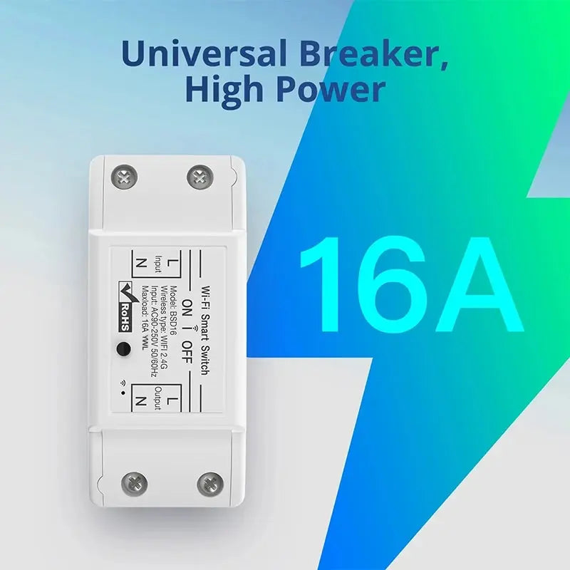 16A WiFi Smart Switch - Wireless Relay Breaker with Remote & Voice Control, Compatible with Alexa, Google Home & eWeLink