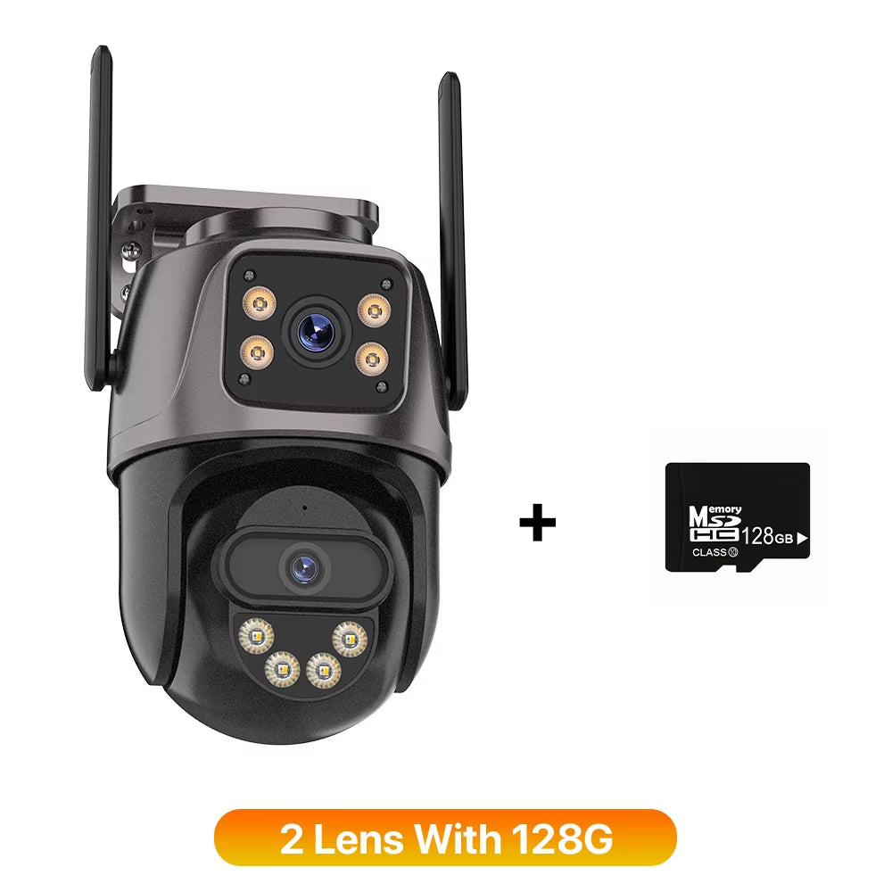 4K Outdoor WiFi Security Camera with Triple Screen, Dual Lens PTZ, AI Human Detection, IP66 Waterproof, Compatible with iCSee