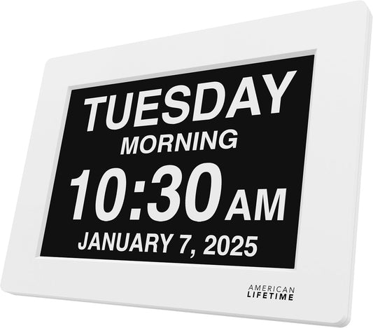 Robin Clarity Clock 2024 – Smart Digital Day & Time Display with Custom Reminders, Alarms & Calendar Alerts for Home, Office & Seniors (White))