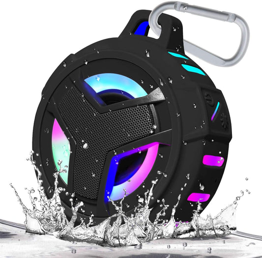 Bluetooth Shower Speaker – Portable IP67 Waterproof Wireless Speaker with LED Light & Floating Design, 2000mAh Battery, True Wireless Stereo for Kayak, Beach & Gifts (Unisex, Black)